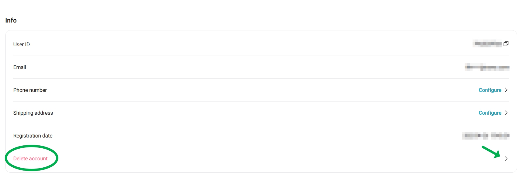 Close account button