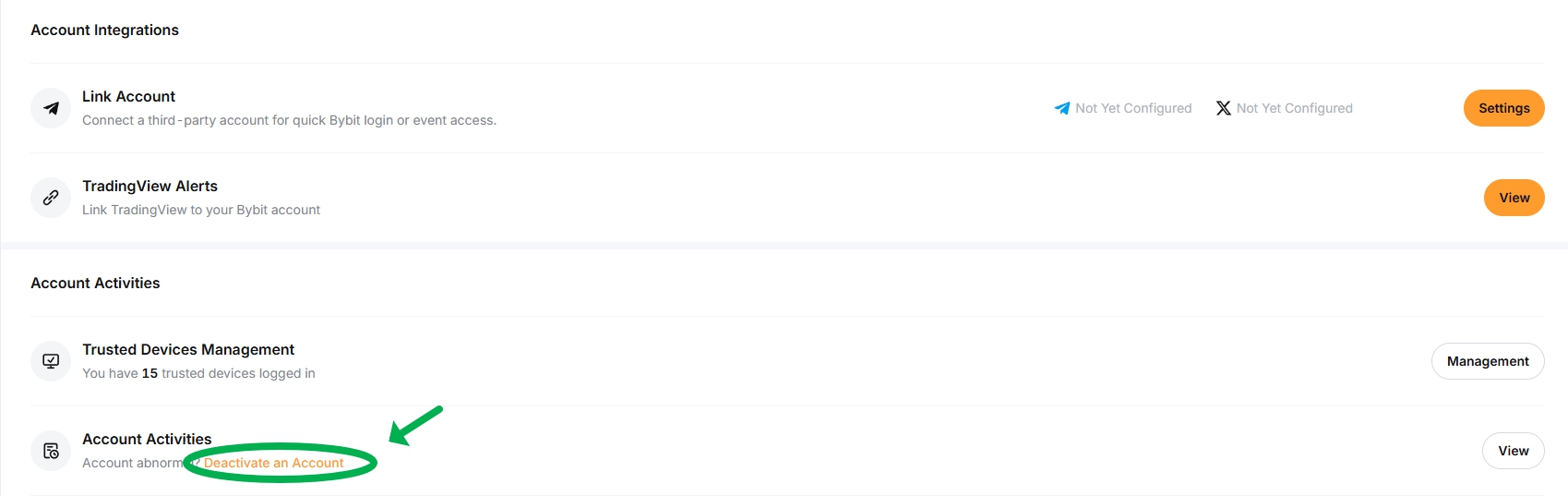 Deactivate account button
