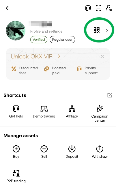 OKX profile menu